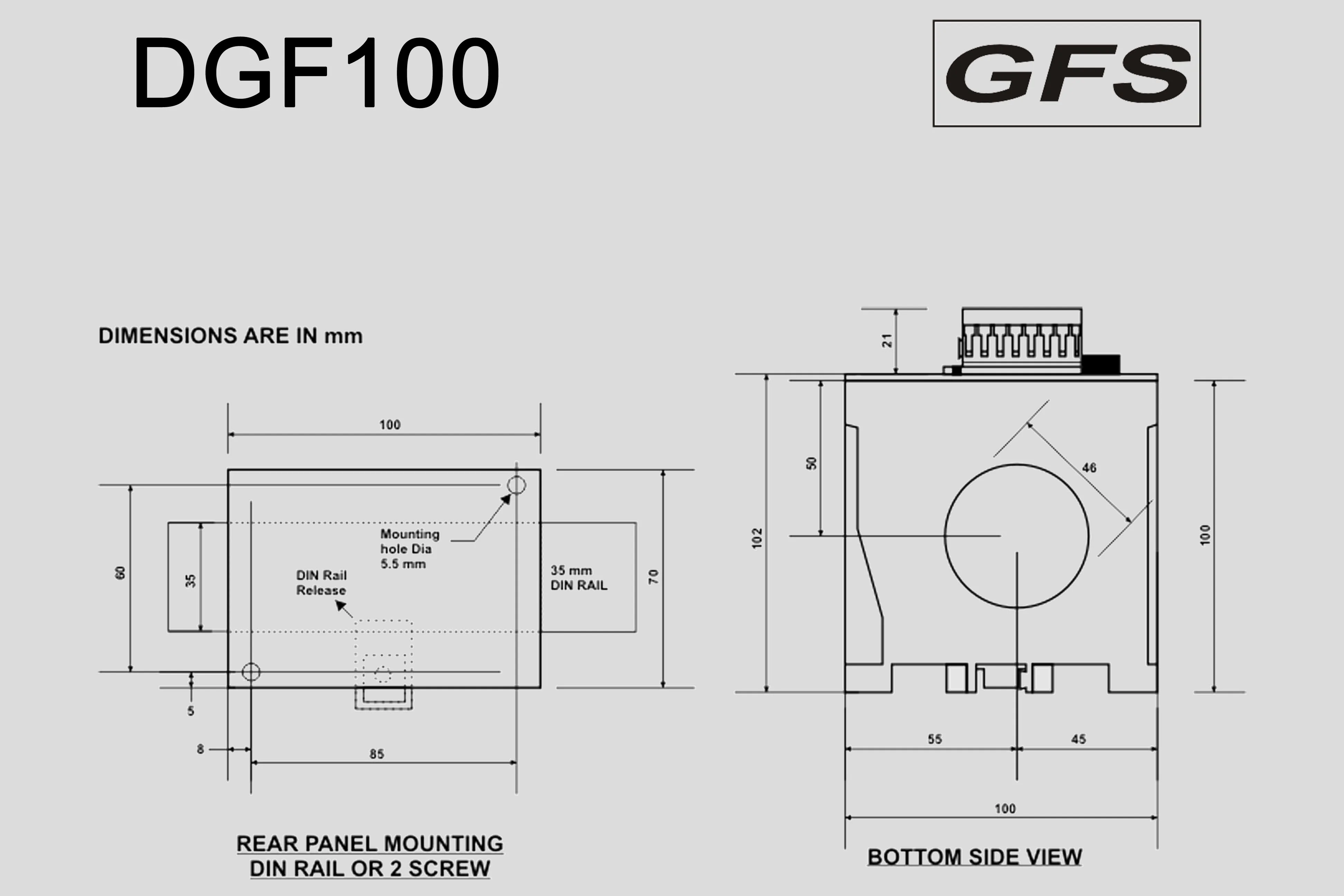 Ground Fault Relay DGF100 dimensions
