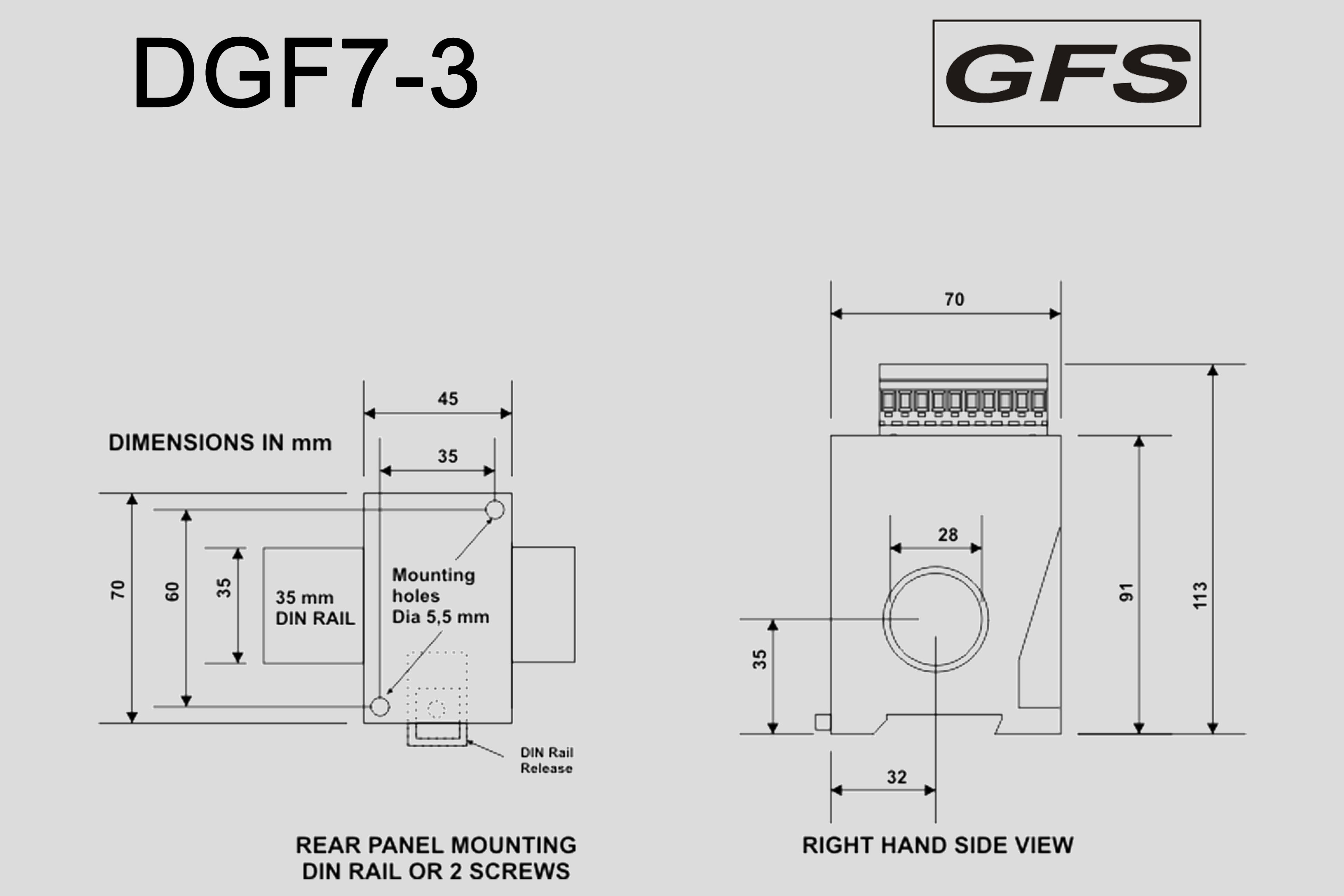 Ground Fault Relay DGF7-3 dimensions