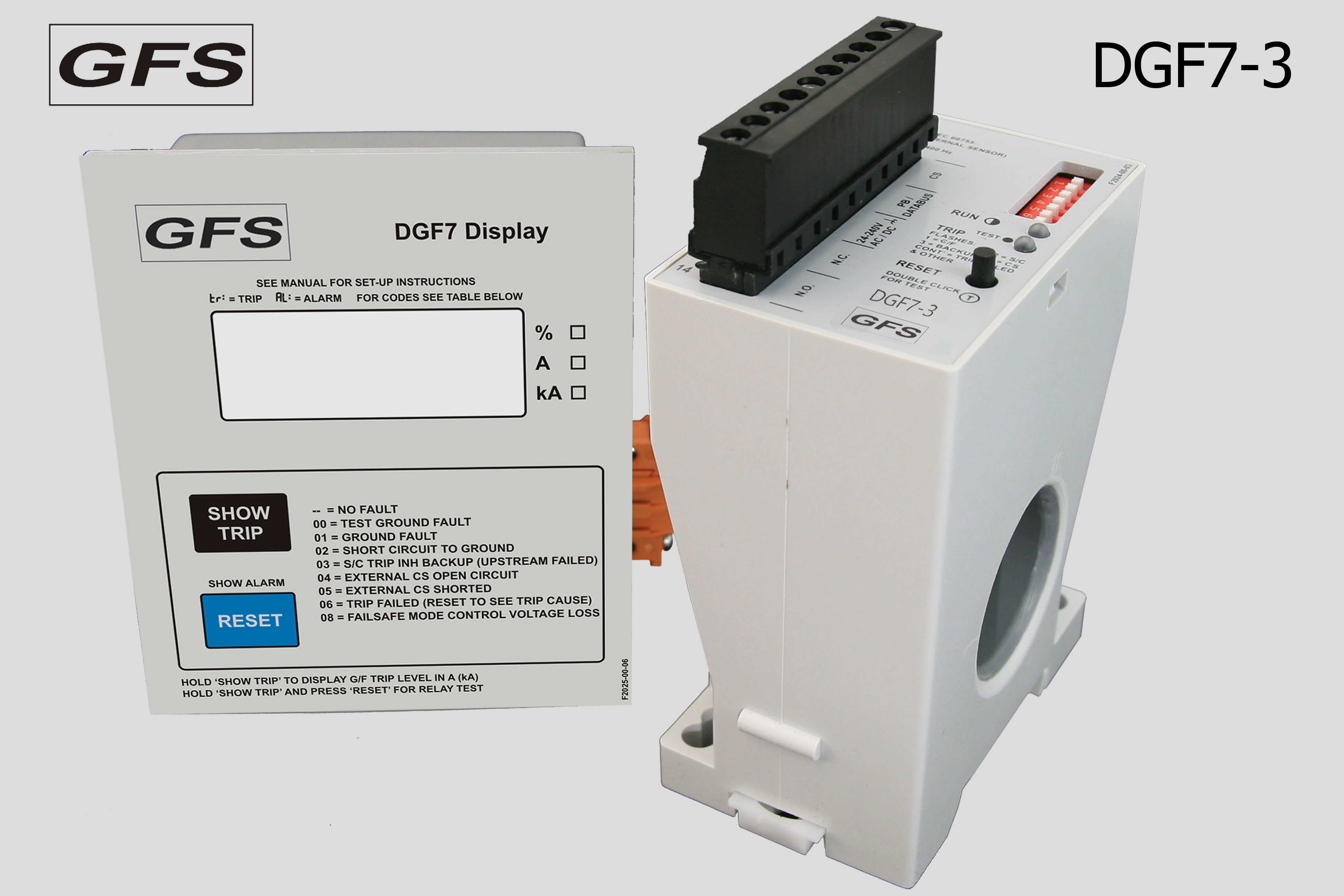 Ground Fault protection unit: DGF7-3 and display