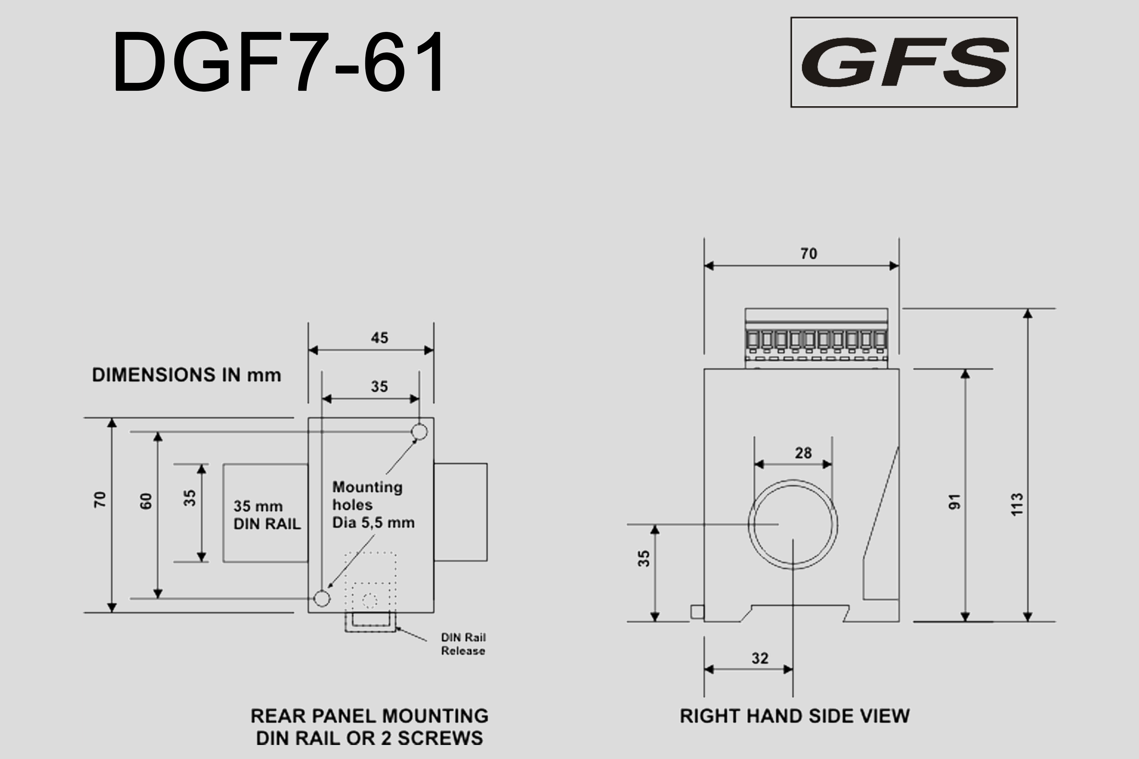 Ground Fault Relay DGF7-61 dimensions